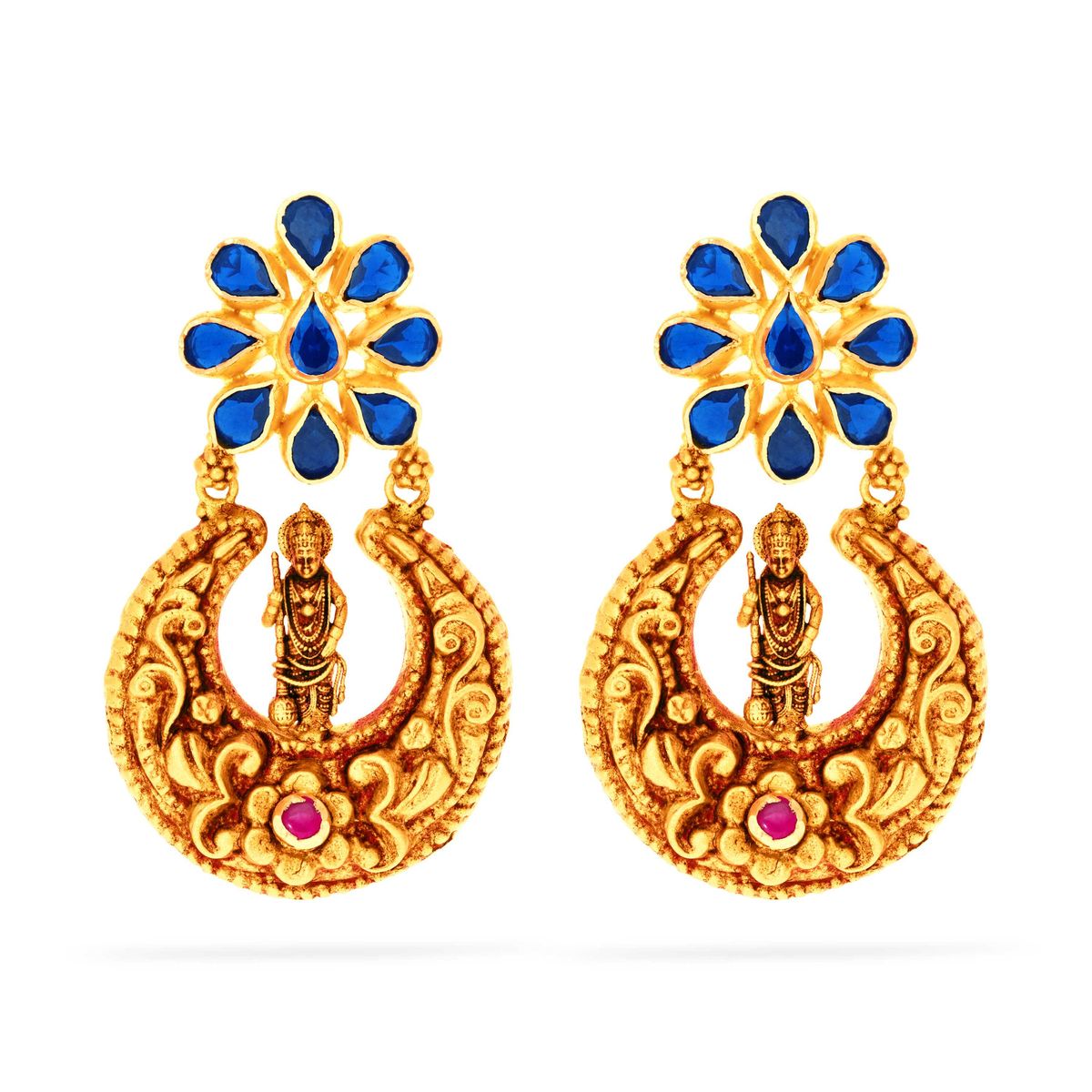 Timeless Blue Studded Krishna 22KT Gold Earrings