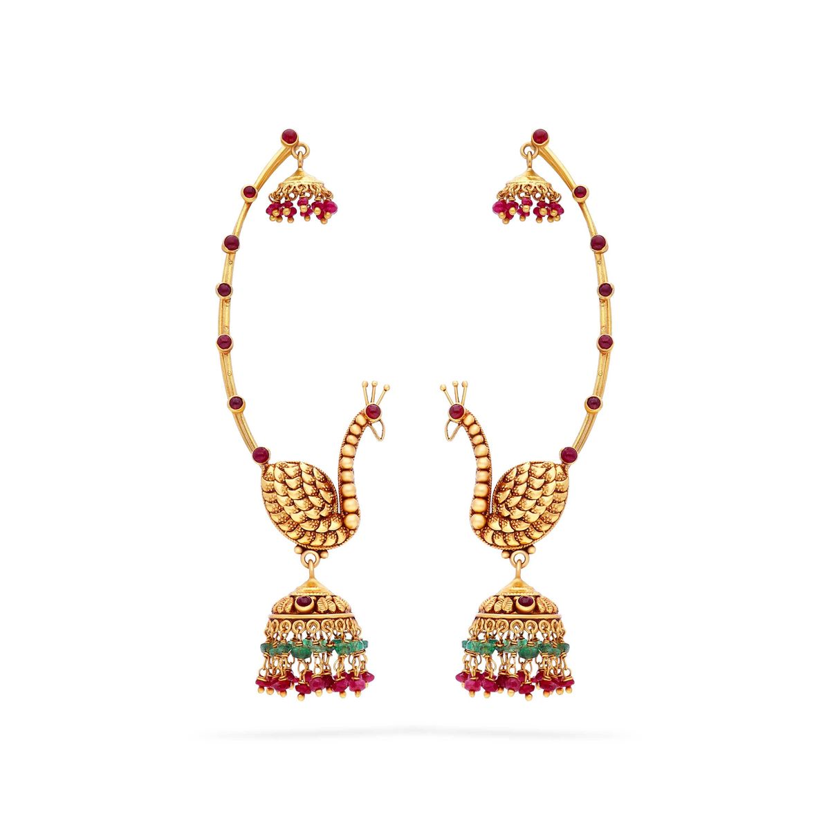Peacock Detailed 22KT Gold Ear Cuff Jhumkas